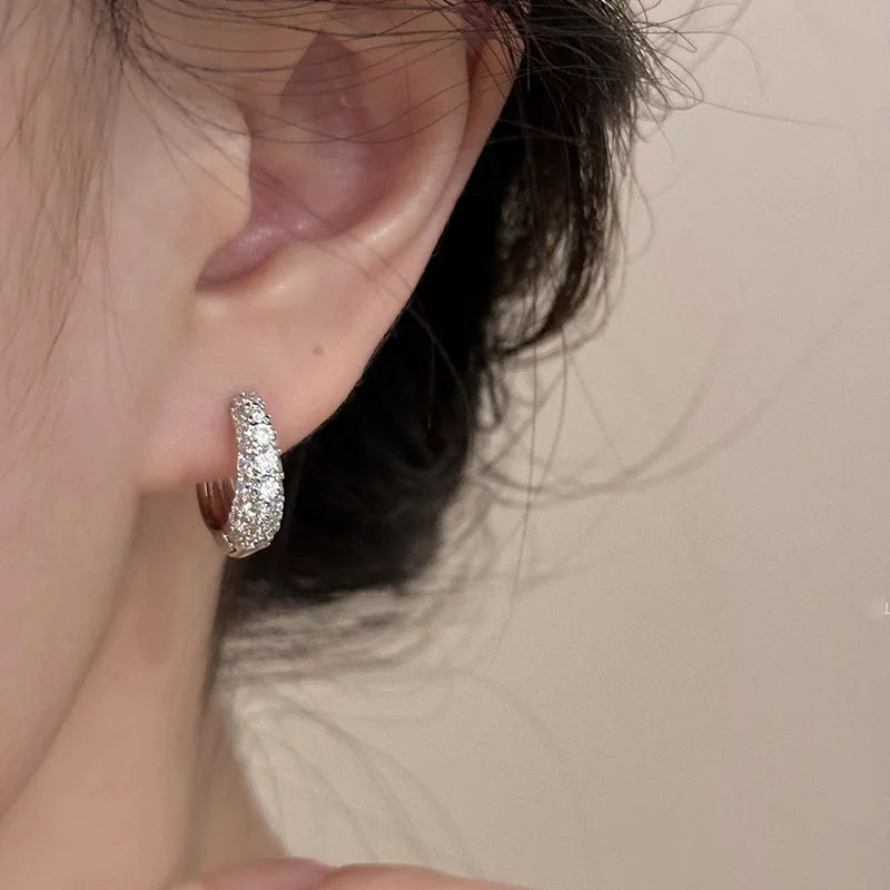 BF CLUB 925 Sterling Silver Earrings For Women Trendy Simple Zircon Round Earring Jewelry Prevent Allergy Party Accessories