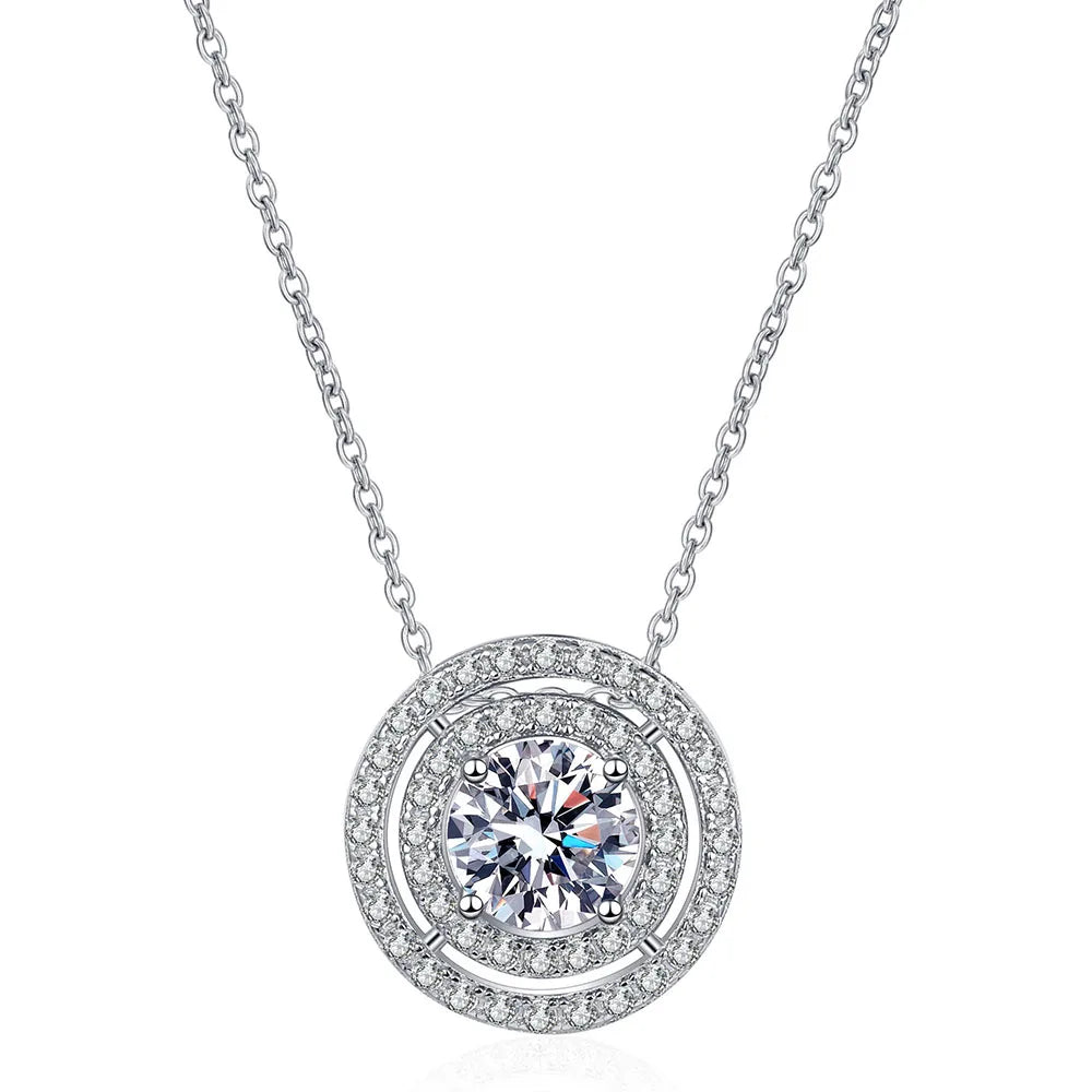 Serenity 0.5ct 1ct 2ct D Color Moissanite Pendant Necklace For Women 100% S925 Sterling Silver Double Circle Round Neck Chain