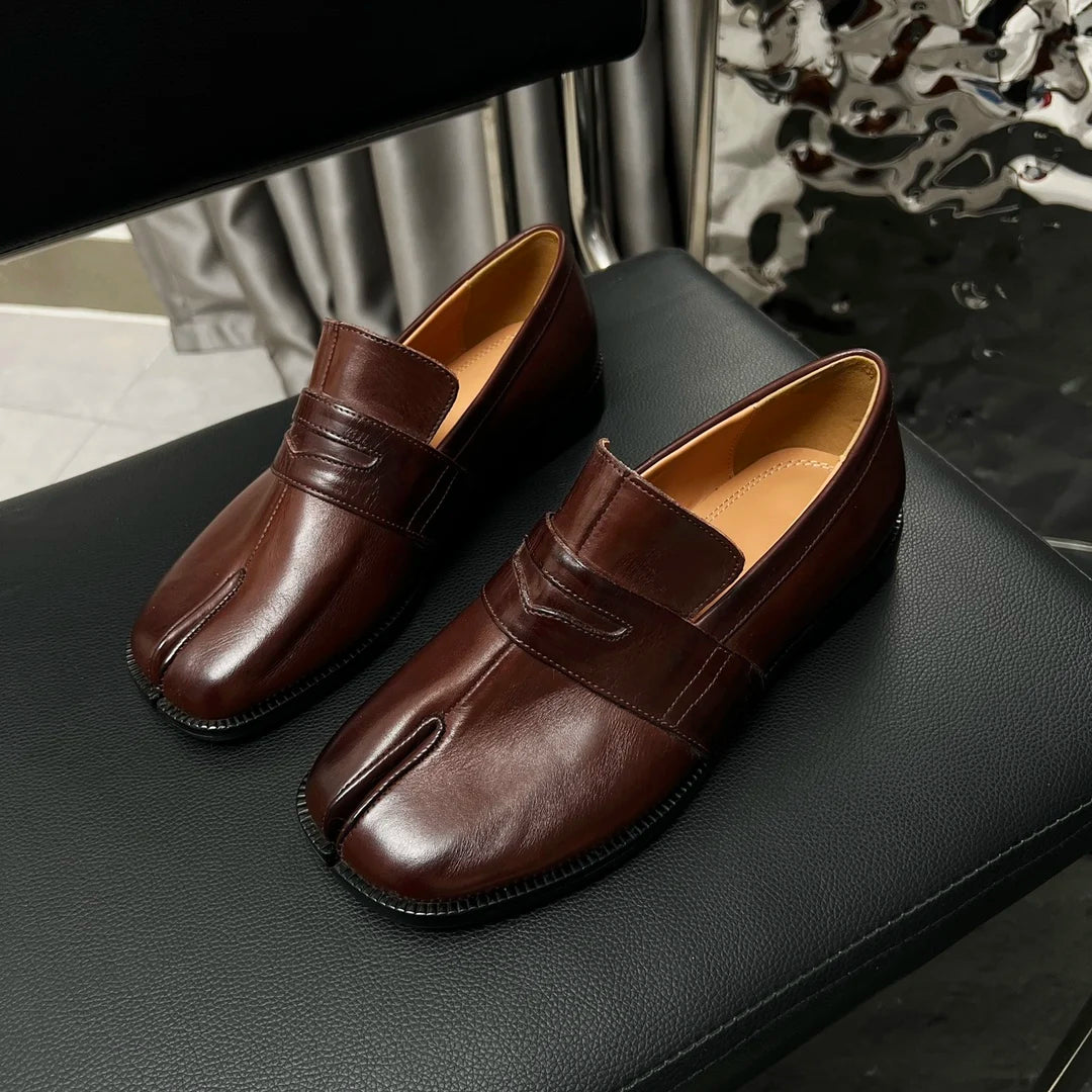 UNISEX Retro Nostalgic Horse Leather Separate Toes Women's Shoes Flat  All Genuine Leather Leather  Black Brown men's shoes