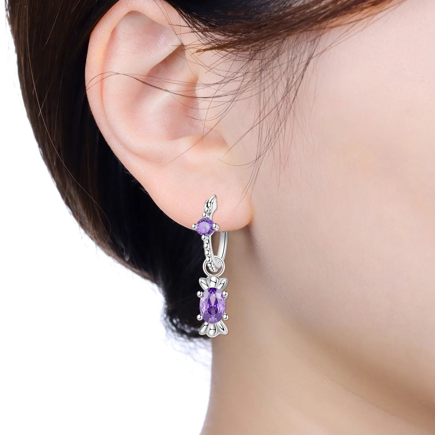 PANPOKI 925 Sterling Silver Purple Zircon Candy Earrings Original Jewelry Drop Earrings Jewelry Party Anniversary Gifts