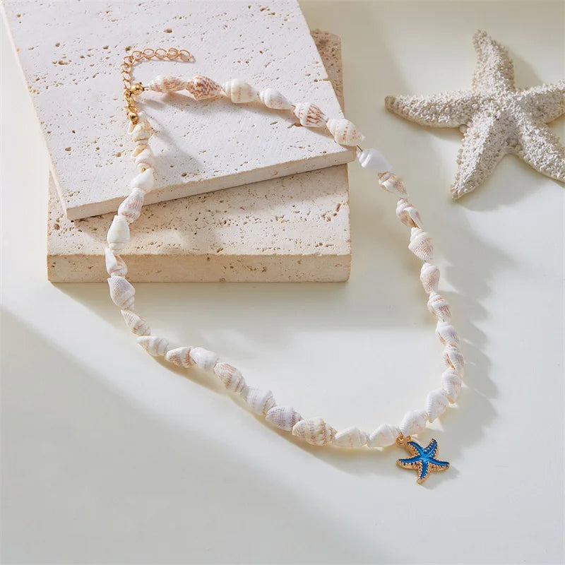 Vintage Bohemian Starfish Pendant Necklaces For Women Sea Shell Beaded Choker Neck Chain Girl Beach Party Banquet Jewelry Gifts