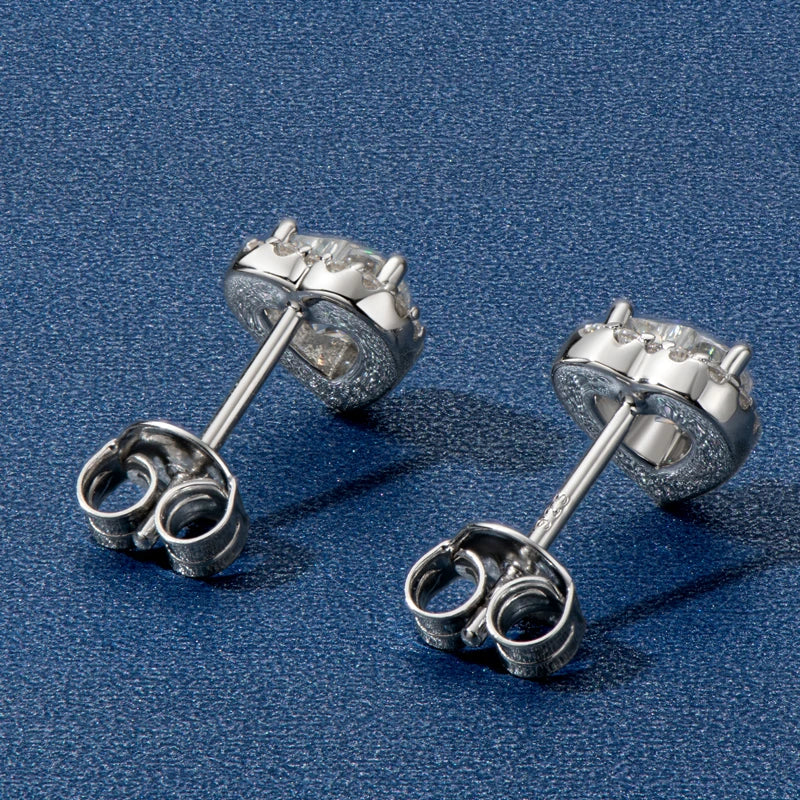 OXTAO 5mm D Color Moissanite Earrings For Women Wedding Bridal S925 Silver Heart Cut Halo Stud Earring Anniversary Jewelry Gift