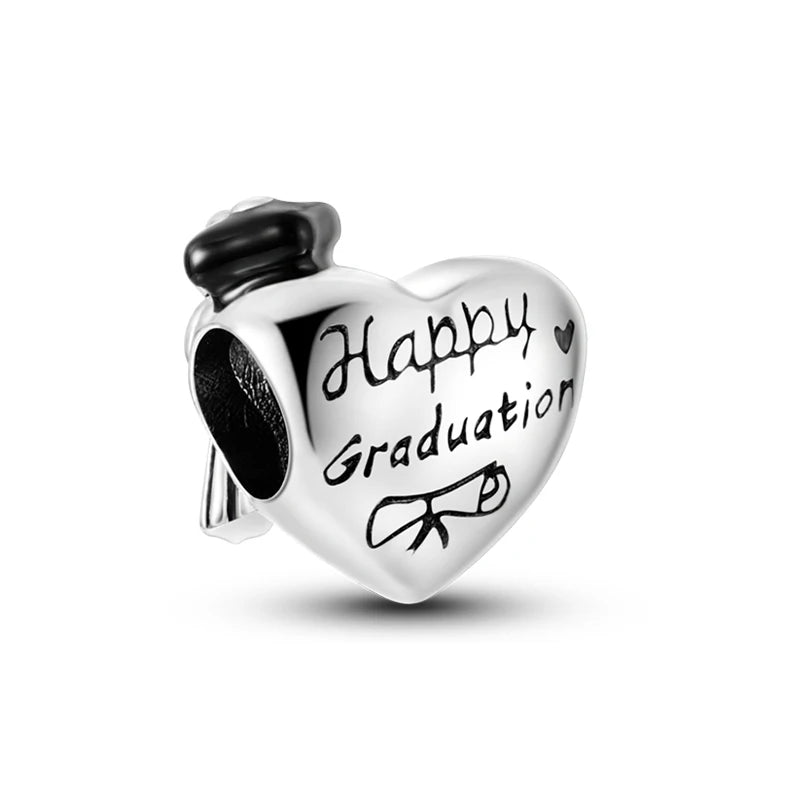 New 925 Silver Trencher Cap Graduation Season Charms Beads Fit 3mm 925 Original Bracelets DIY Unique Jewelry Graduation Gift