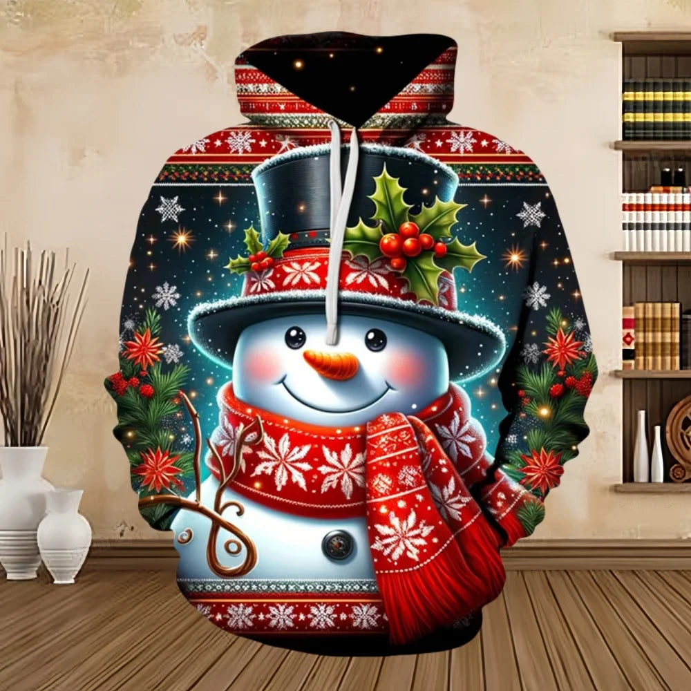 2025 Merry Christmas Graphic Sweatshirts Tree Pullover Hoodies for Men Clothes Santa Claus Hoody Snowman Sweatshirts Unisex Top