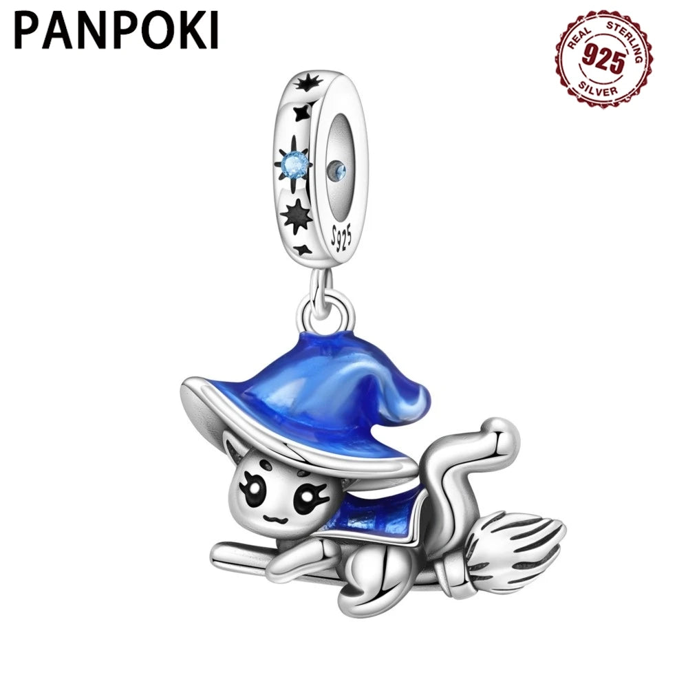 PANPOKI 925 Sterling Silver Magic Cat Pet Animal Pendant Beads Original Pendants Bracelet Charm Jewelry Party DIY Trendy Gifts