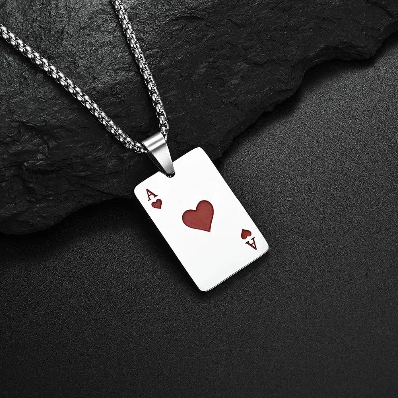 Hiphop Rock Playing Cards Necklace For Men 24Inches Stainless Steel Cuban Chain Collar Locomotive Cool Riding Neck Accessories