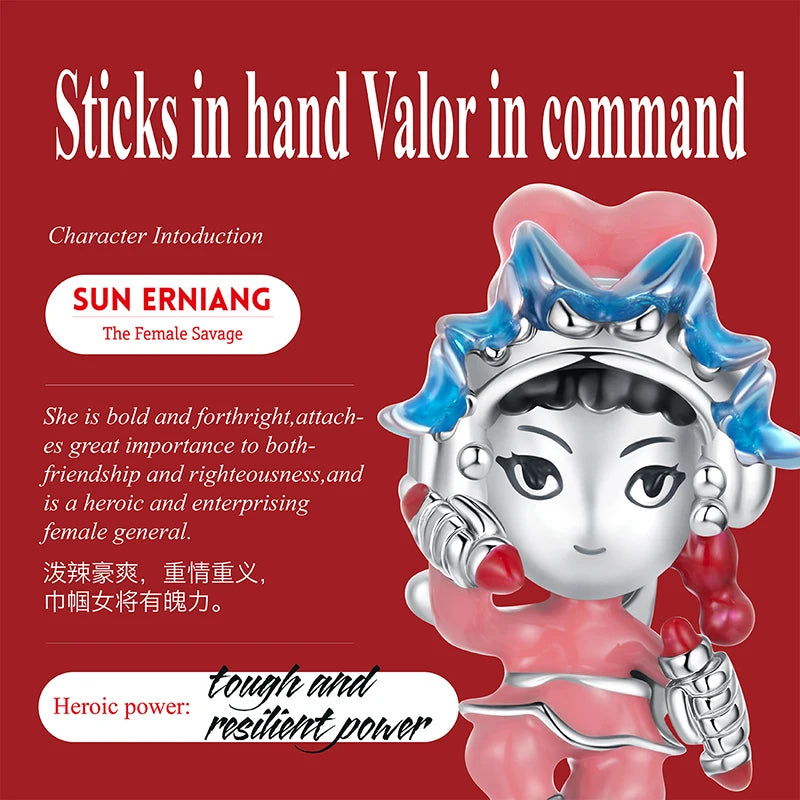 WOSTU New Year Gift S925 Silver Charms Bead Traditional Opera Character Pendants for Bracelet Necklace Jewelry Make Lin Chong