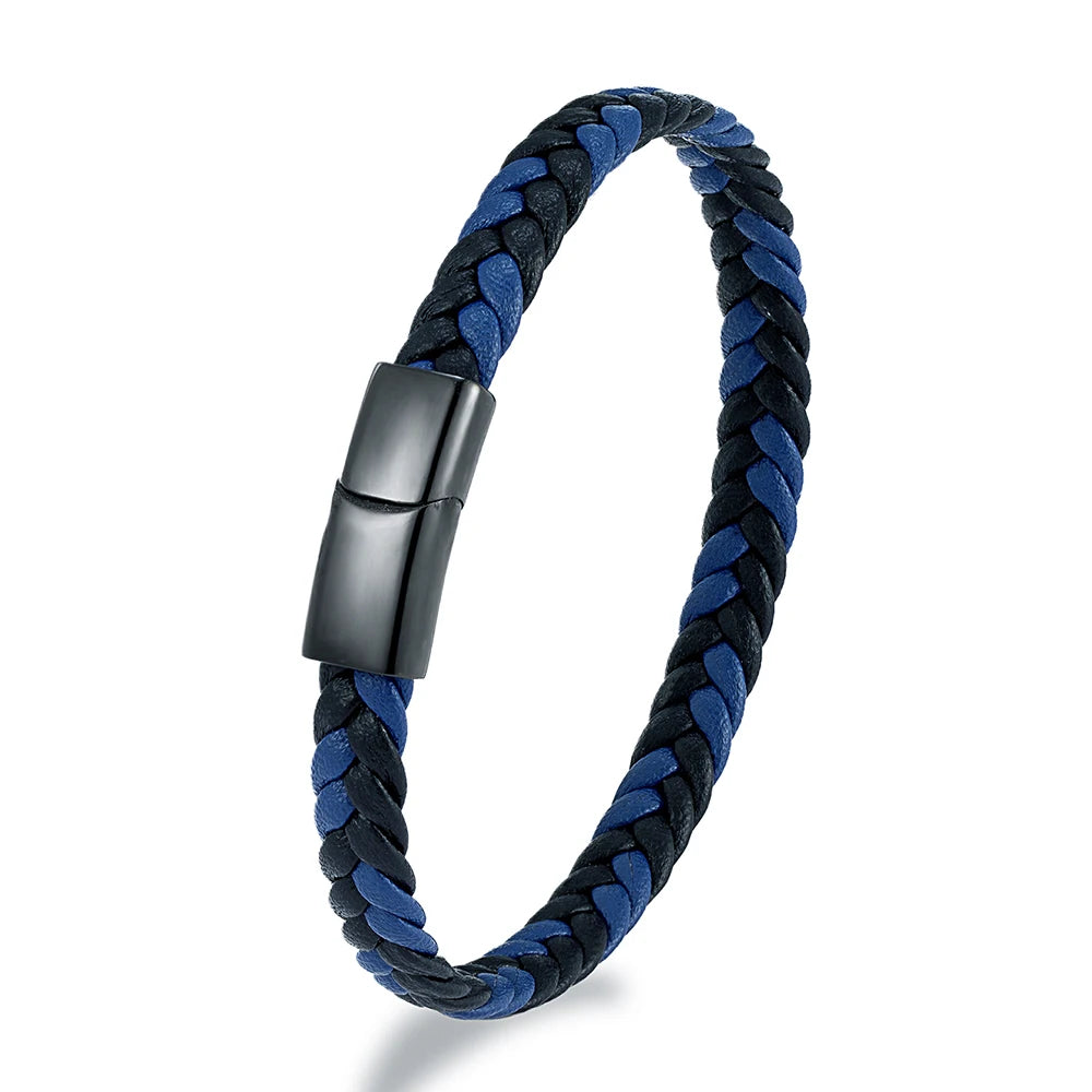 MKENDN Simple Classic Stainless Steel Bracelet for Women Men Genuine Braided Leather Bangles Special Couple Jewelry Gift