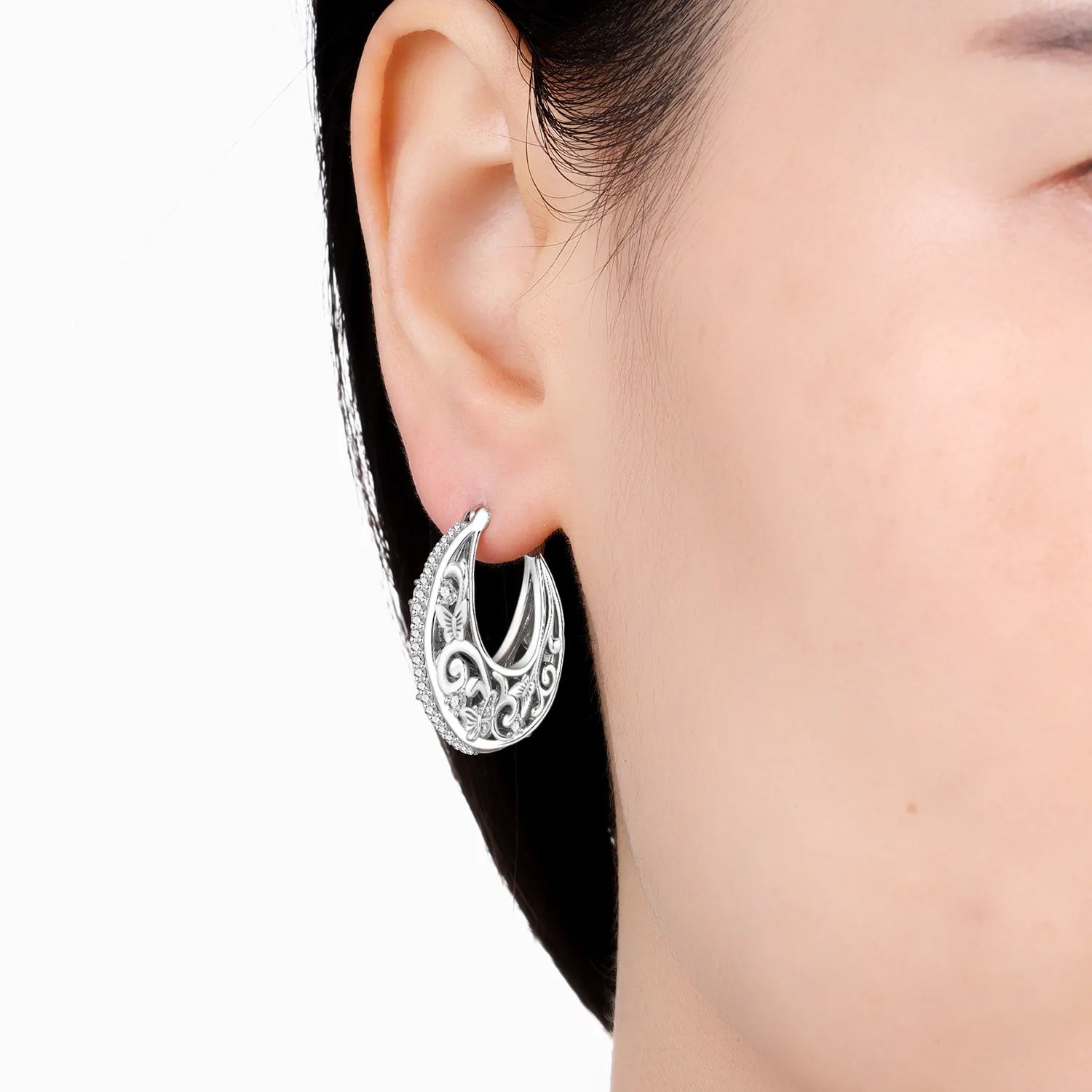 PANPOKI S925 Sterling Silver Sparkling Butterfly Insects Earrings Hoop Earrings For Women Jewelry Original Party Trendy Gifts
