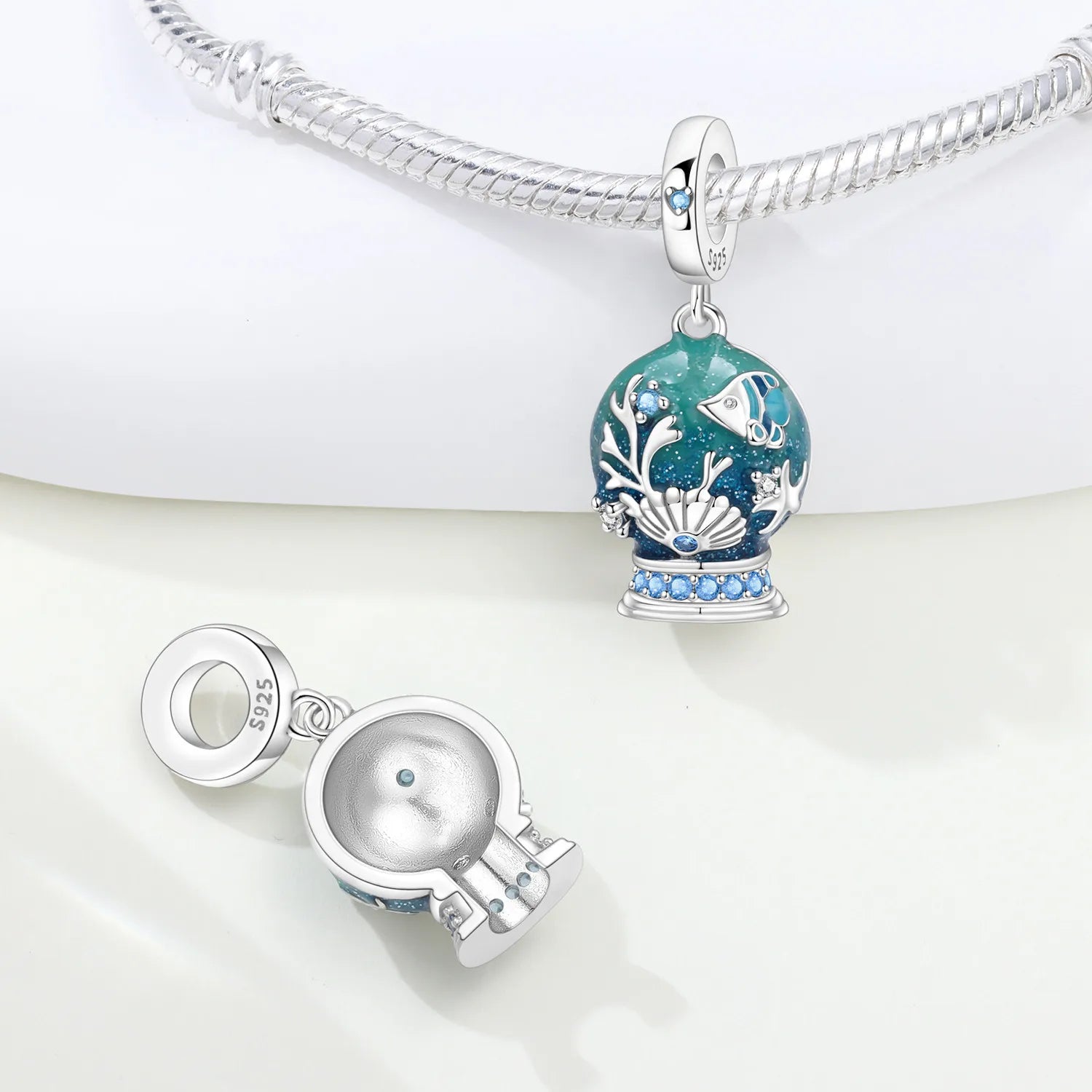 PANPOKI 925 Sterling Silver Marine Life Crystal Ball Beads Original Pendants Bracelet Charm Jewelry Party DIY Trendy Gifts