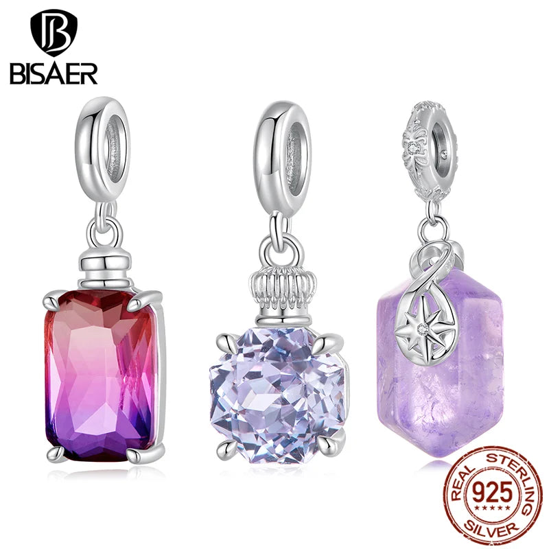 BISAER 925 Sterling Silver Ombre Perfume Bottle Charm Bead Perfume Bottle Pendant for Women DIY Bracelet & Neckalce Fine Jewelry