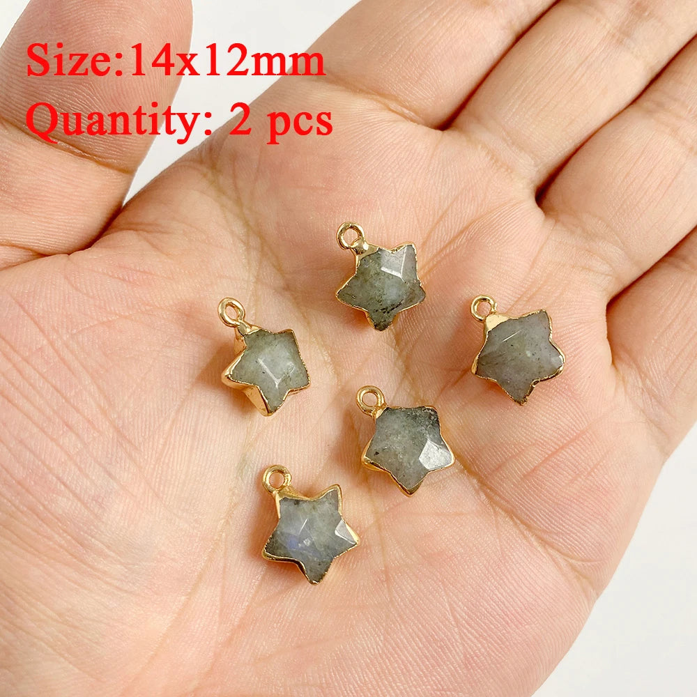 2PCS Natural Flash Labradorite Stone Pendant Irregular Shape Fashion Flash Labradorites Charms Connector For Jewelry Making DIY