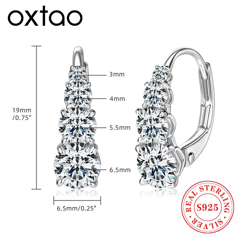 OXTAO D Color 4 stone Moissanite Hoop Clip Earrings Female Unique Gradient Size 925 Sterling Silver Luxury Wedding Jewelry Gift