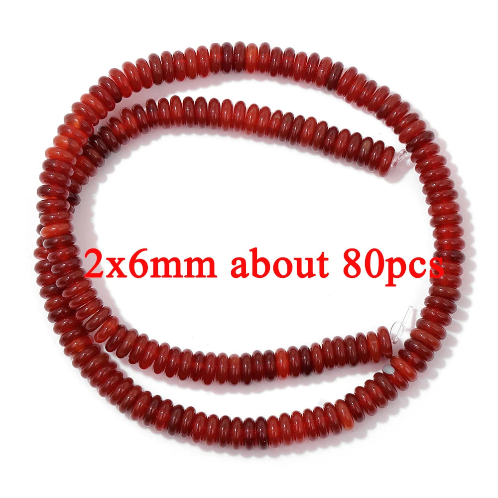 Wholesale Natural Red Carnelian Stone Bead Round Rondelle Coin Agat Loose Spacer Beads For Jewelry Making Bracelet Necklace DIY