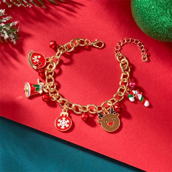 Bracelet de Noël ajustable pour femme, orné d'un pendentif Père Noël, bonhomme de neige, étoile et sapin, bijou de fête