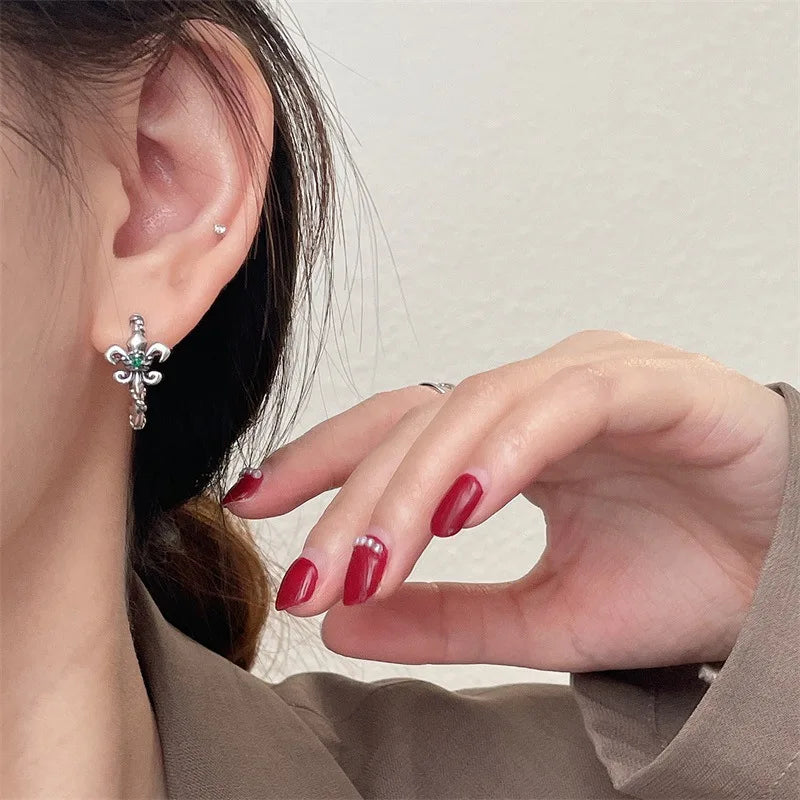 Retro Hoop Earrings for Women Men High Quality S925 Sterling Silver Emerald Zircon Earrings New Original Personalized Jewelry