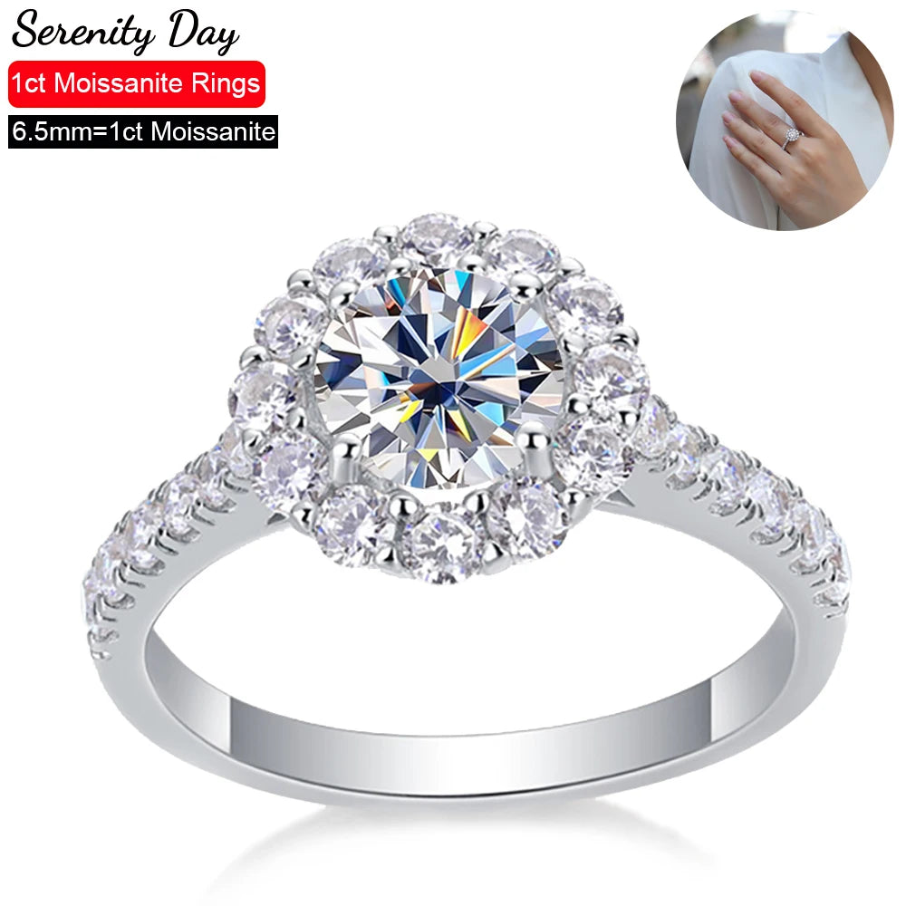 Serenity 1ct D Color Moissanite Rings For Women Wedding Bridal S925 Sterling Silver Sparkling Lab Diamond Rings Anniversary Gift