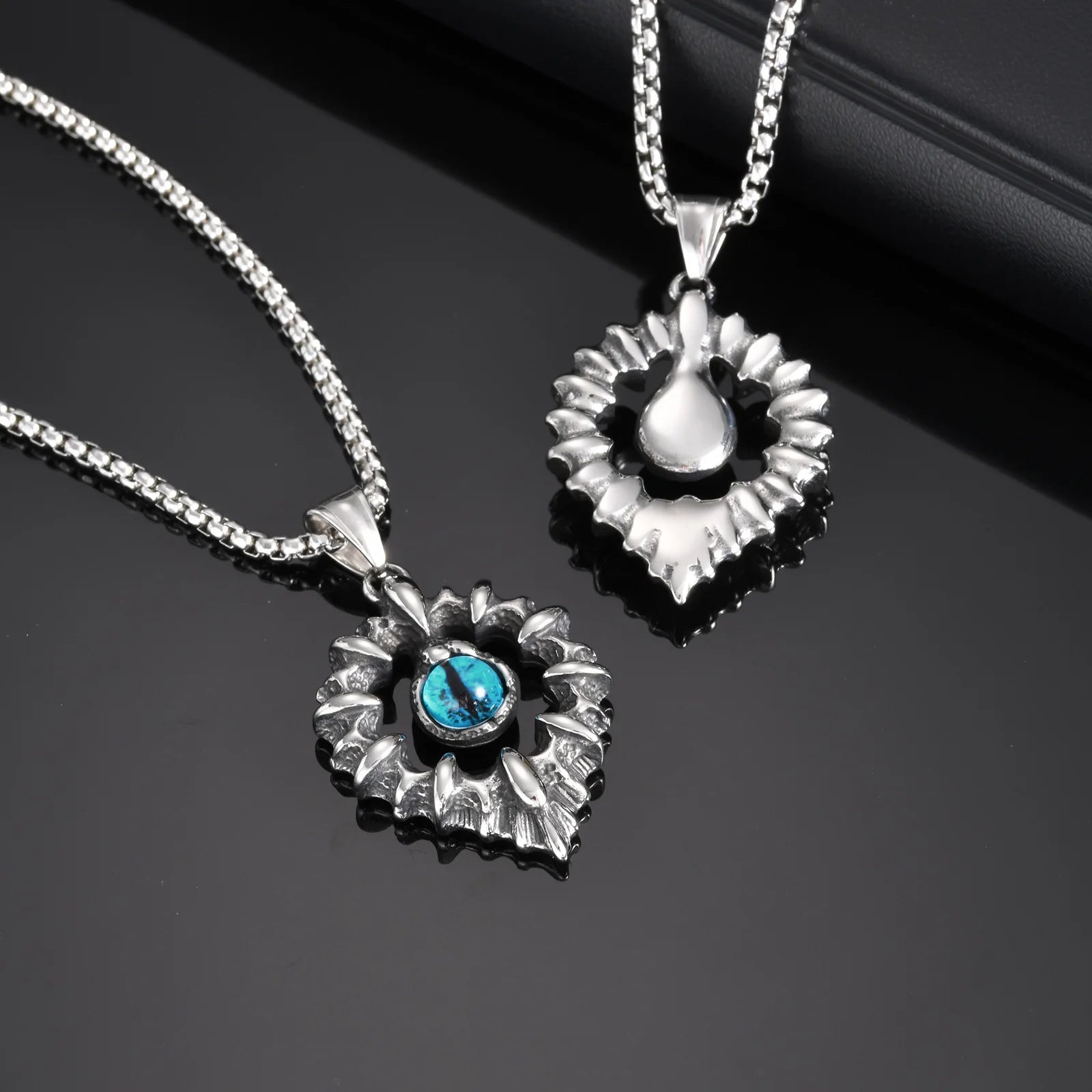 Vnox Men's Biker Punk Rock Pendant Necklaces, Blue Evil Eye Charm with Waterdrop Frame Pendant, Protection Accessory