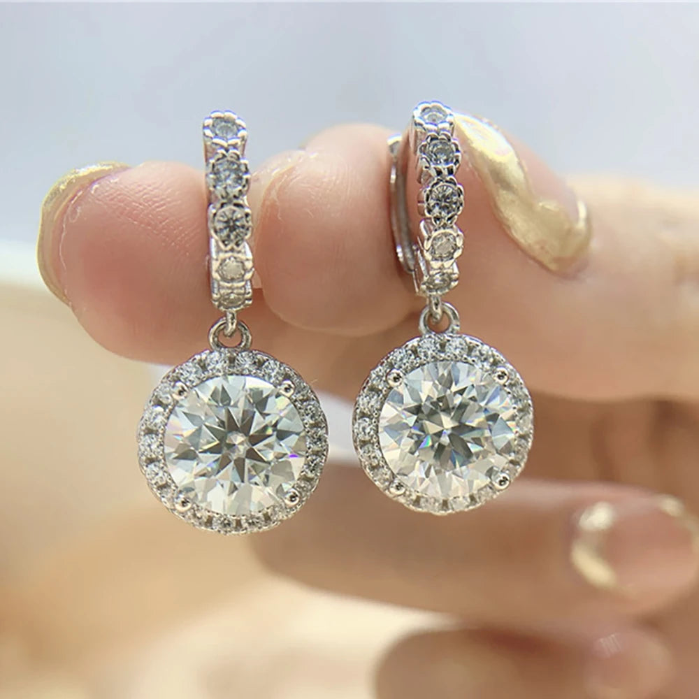Serenity 1ct 2ct 3ct Moissanite Earrings For Women Wedding Gift S925 Sterling Silver Round Bag Drop Earrings Jewelry Plated 18K