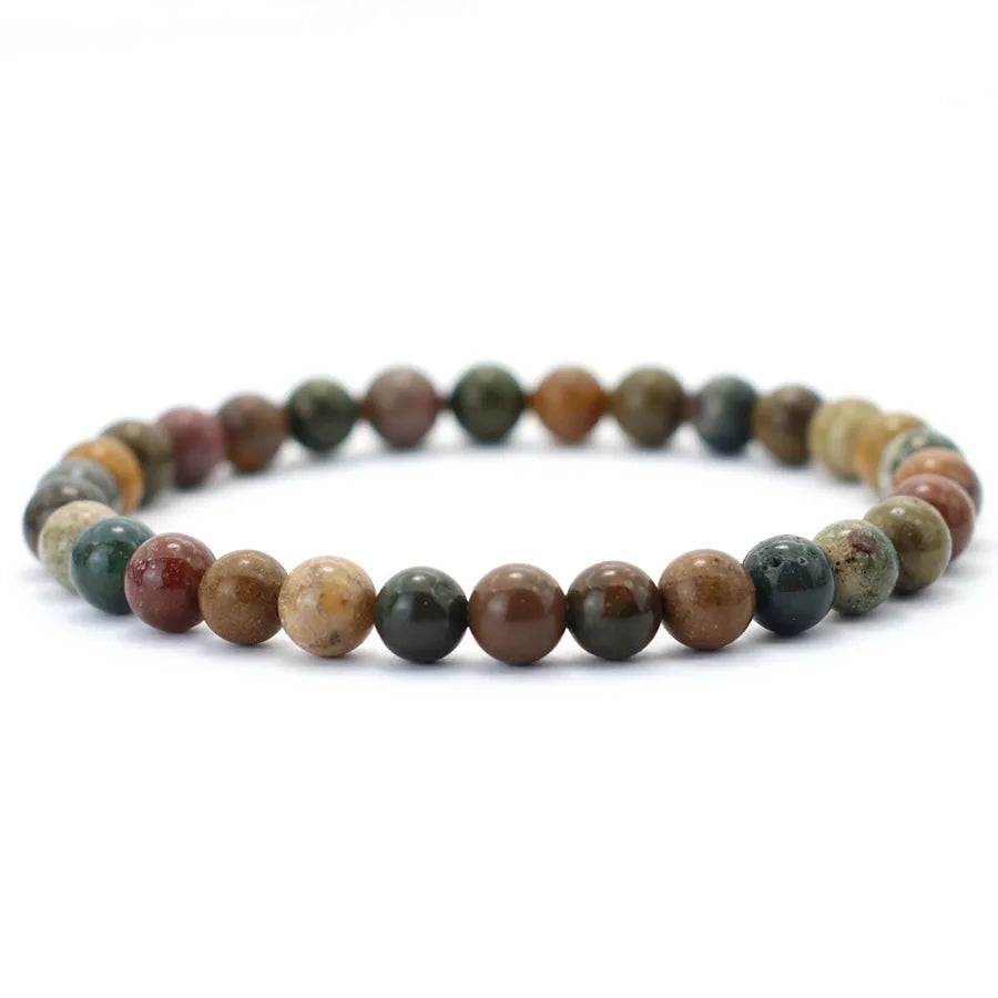 6mm/8mm/10mm Grade A Genuine Natural Marine Agates Beaded Bracelet Unisex Minimalist Smooth Stone Meditation Healing Braslet