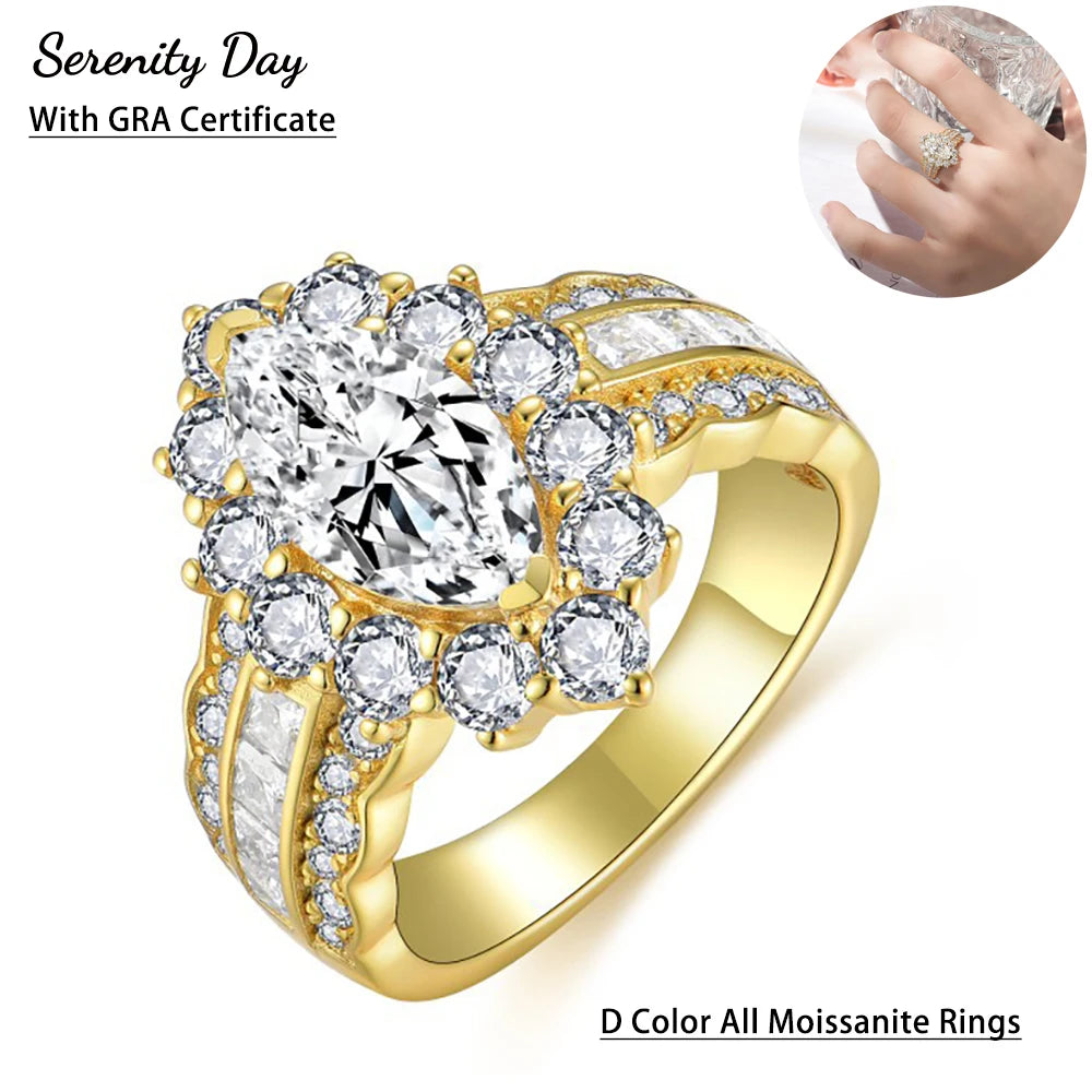 Serenity 4cttw Marquise Cut D Color Moissanite Rings For Women Wedding Bridal S925 Sterling Silver Couples Ring Anniversary Gift