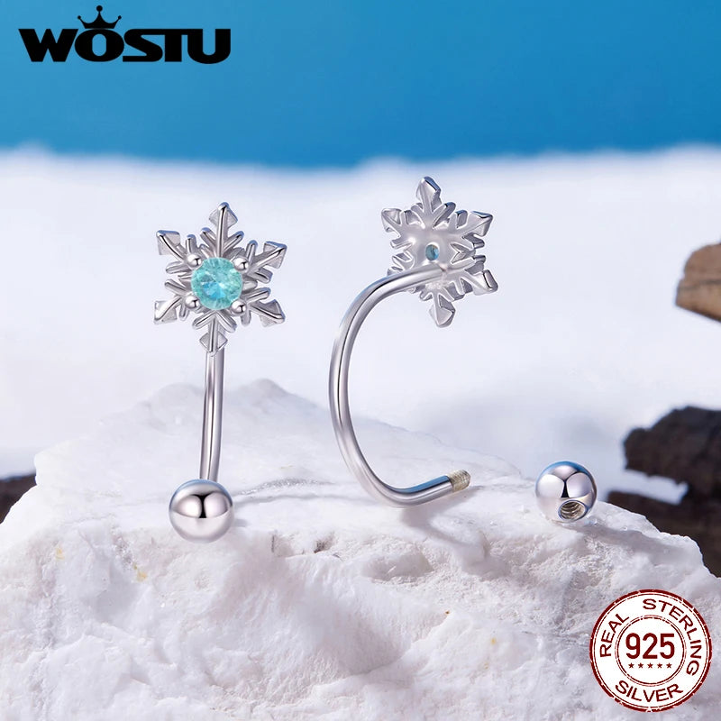 WOSTU 925 Sterling Silver Ball Snowflake Front Back Earrings For Women, Mini Earring jackets Birthday Anniversary Jewelry Gift