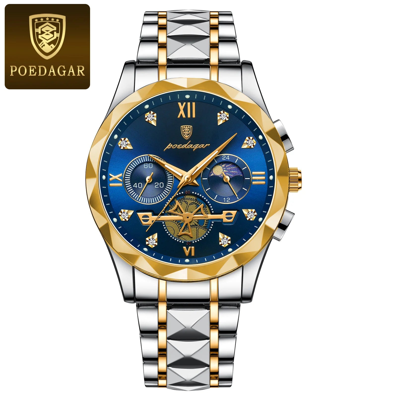 POEDAGAR Luxury Watch for Man Sports Leather Men Quartz Watch Waterproof Luminous Chronograph Men's Watches Male Clock Reloj+box