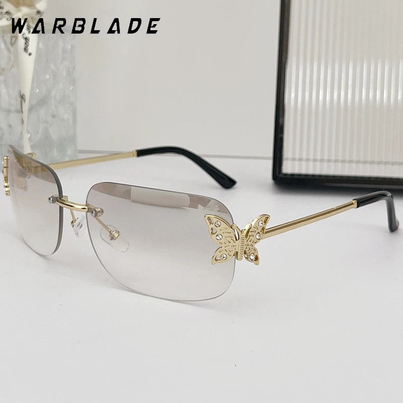 2025 Y2K Luxus Marke Designer Randlose Quadratische Sonnenbrille Frauen Für Weibliche Trendy Sonnenbrille Diamant Schmetterling Punk Shades UV400