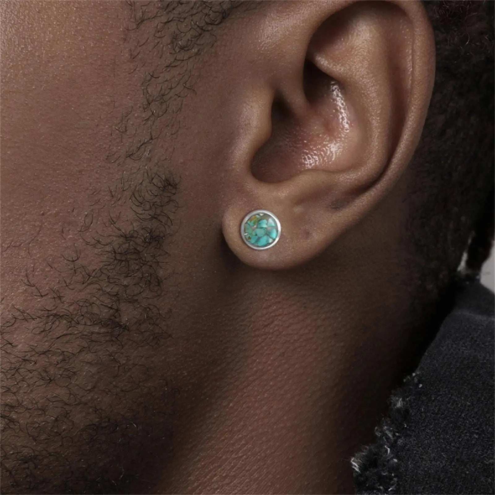 Vnox Irregular Turquoise Stones Stud Earrings for Women Men, Clear Enamel Round Small Earrings,Stainless Steel Ear Jewelry