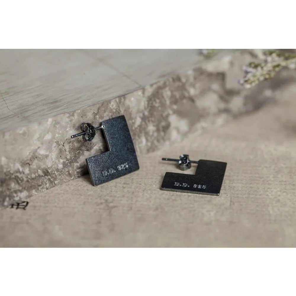 MKENDN Minimalist Design Vintage 100% 925 Sterling SIlver Geometric Square Stud Earring Men Women Gothic Circle Dark Jewelry