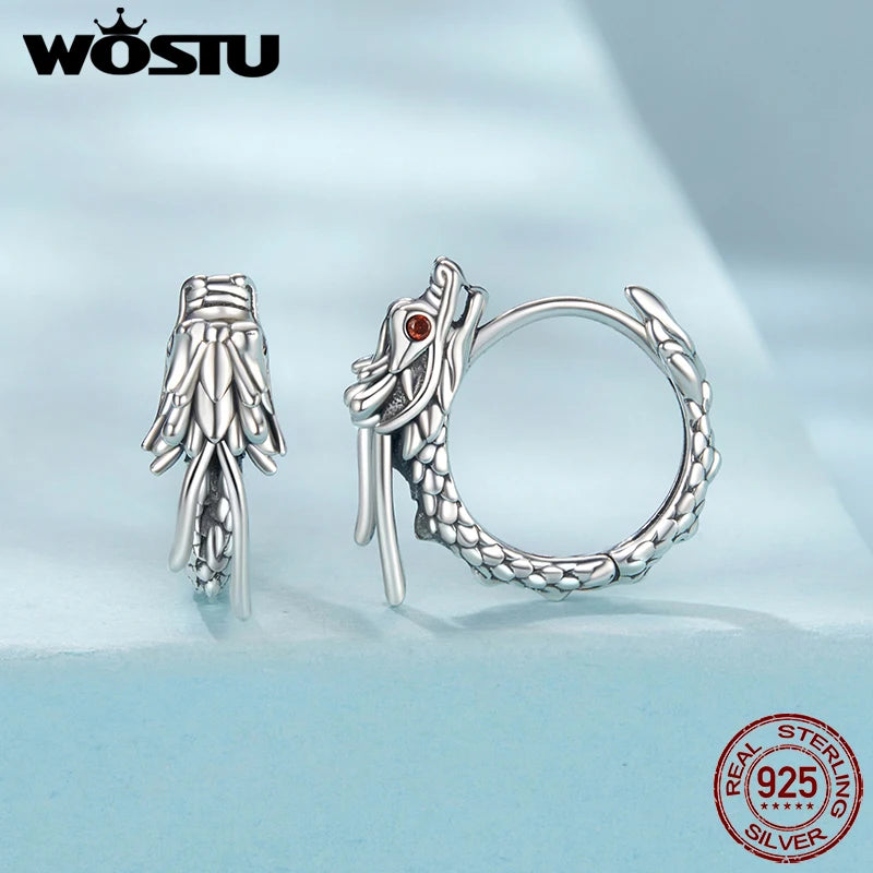 WOSTU Vintage 925 Sterling Silver Dragon Hoop Earrings Women 18K Gold Lucky Gothic Animal Dragon Punk Hoops Cool Birthday gift