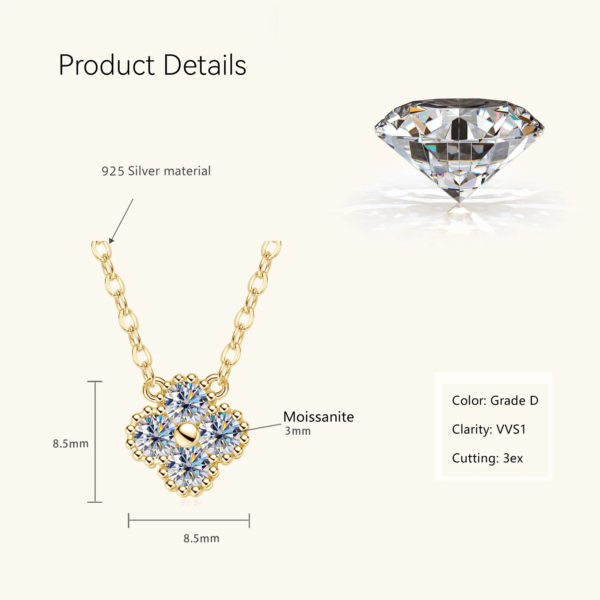 GRA Certified D VVS1 Moissanite Pandent Necklace Lab Diamond S925 Sterling Silver Fashion Four-Leaf Clover Jewelry Necklaces