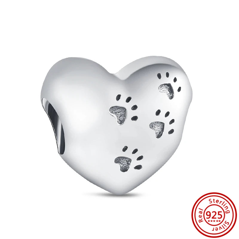 Authentic 100% 925 Sterling Silver Fit Original Pantaro Charms Bracelet Heart Round Style Simple Beads Women DIY Jewelry Making