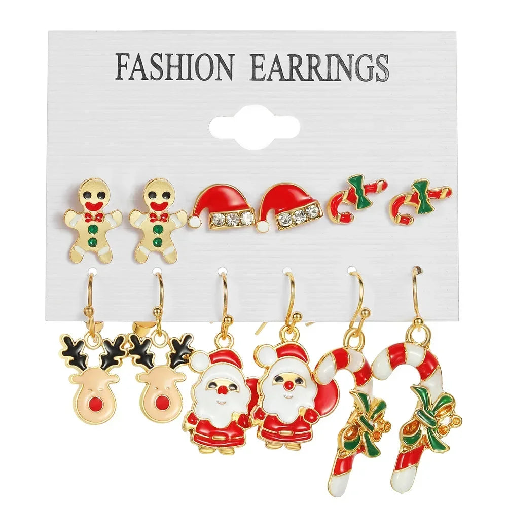 Fashion Cartoon Christmas Earring Set Female Snowflake Tree Snowman Bell Earring Fashion Christmas Ball Earring Jewelry Gifts