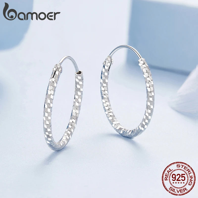 BAMOER 925 Sterling Silber Creolen für Damen, leichte, große Creolen, hypoallergen, trendige Eiswürfel-Creolen