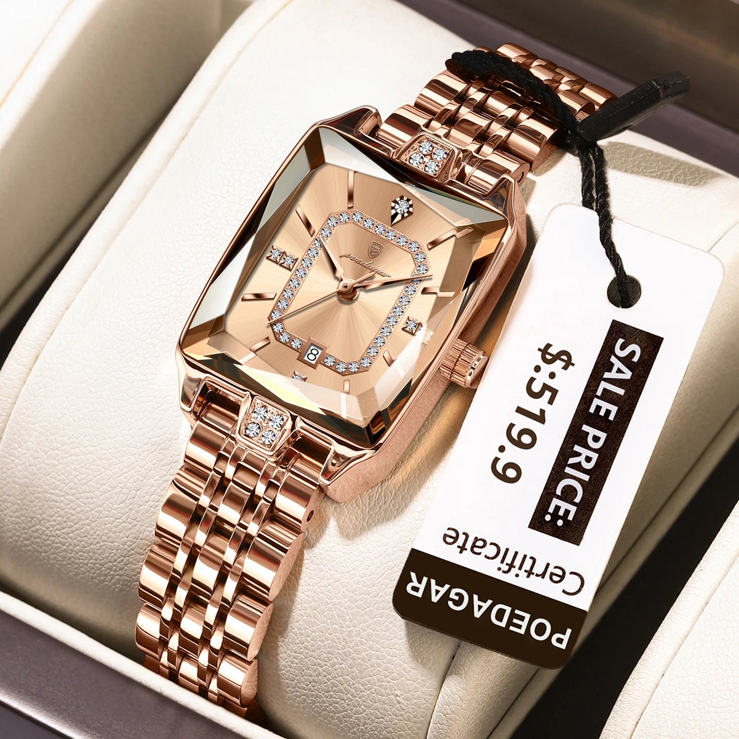 POEDAGAR Luxury Women Wristwatch Rectangle Waterproof Date Ladies Watch Stainless Steel Quartz Women's Watches Diamond Reloj+Box