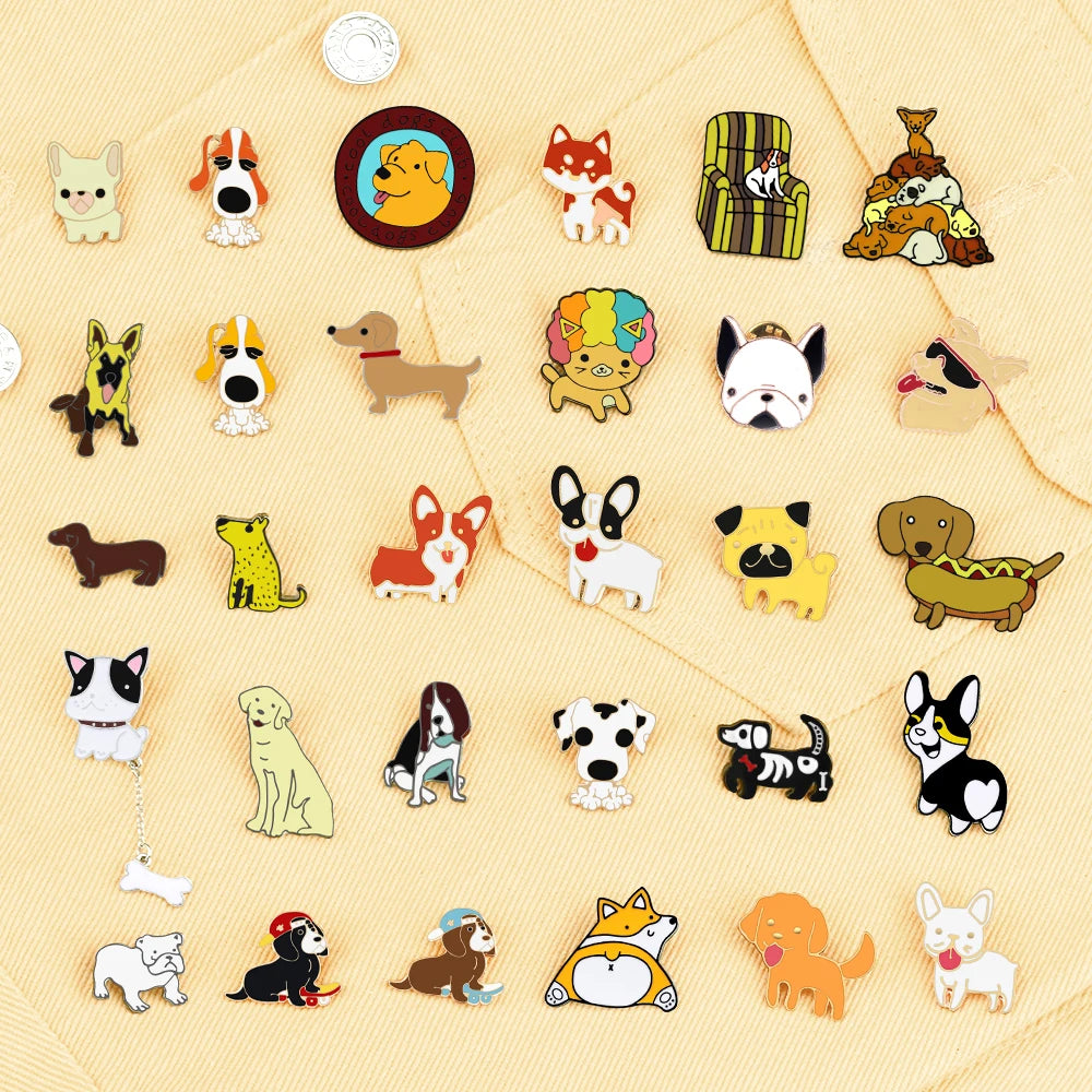 Pet Dog Lover Collection Brooch Cute Corgi German Shepherd Golden Retriever Dog Enamel Pins Women Men Lapel Pin Badges Jewelry