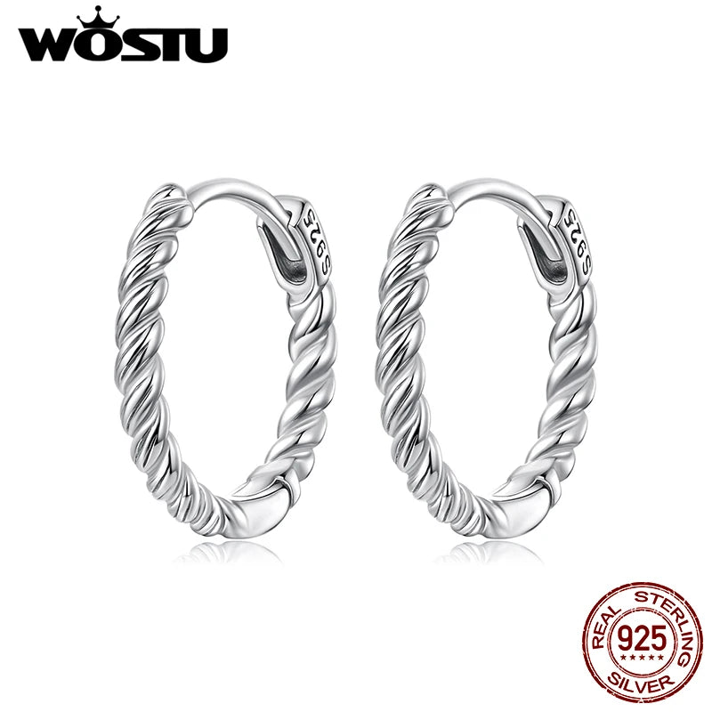 WOSTU Solid 925 Vintage Silver Stackable Twisted Ear Clip Huggies Earrings For Women, s925 Ball Studs Drogaonfly Ear Cuff Gift