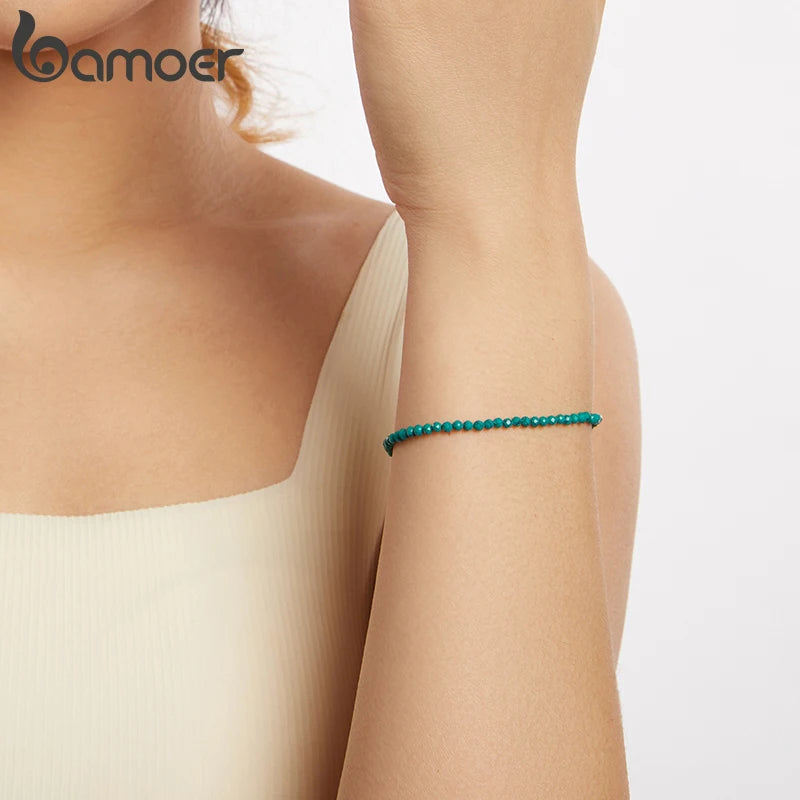 BAMOER Türkisarmband für Damen, 3 mm, handgefertigtes Türkisperlenarmband, elegantes Schmuckgeschenk, 2 Farben