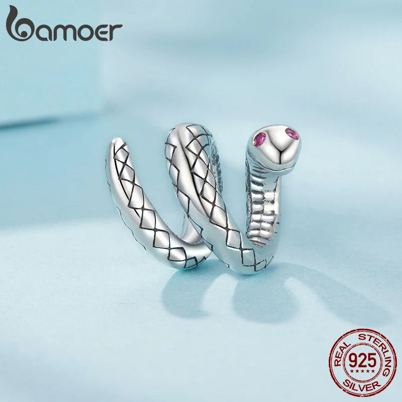 BAMOER 2025 New Solid 925 Sterling Silver Cute Snake Charm Pendant fit Original Bracelet DIY Jewelry Accessories bamoer Beads