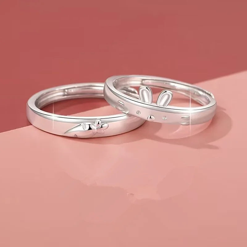 Cute Carrot Rabbit Pattern Ring Set Adjustable Female Trendy 925 Sterling Silver Ring For Lady Index Finger Accessories