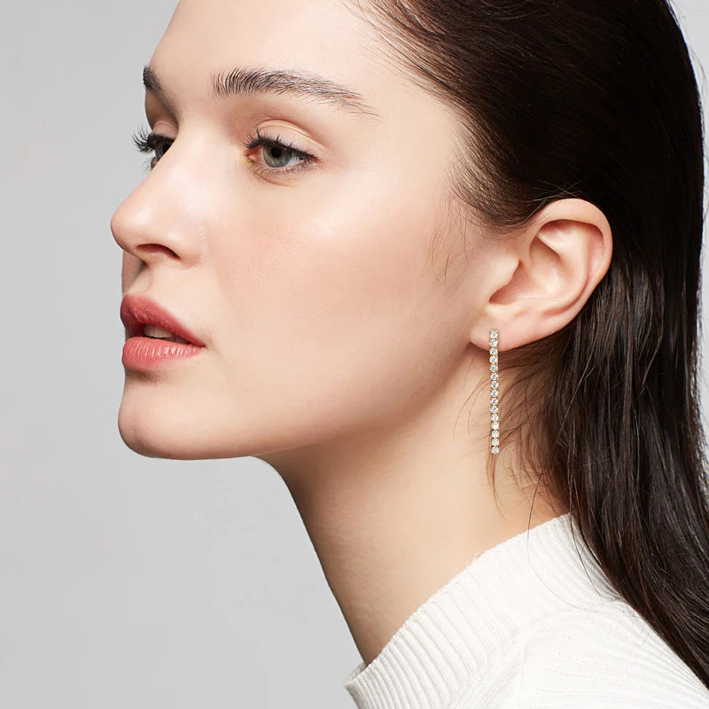 OXTAO 2.5mm Moissanite Dangle Earring Female Jewelry Real 925 Silver Long Chandelier Earrings Wedding Fine Gewelry Gift