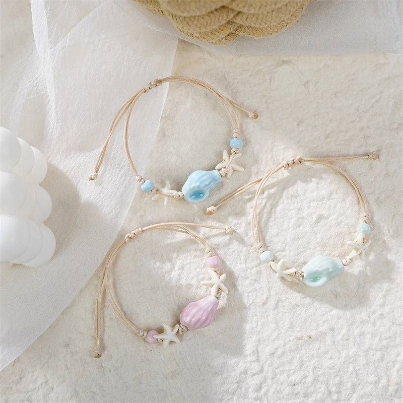 Bohemia Sea Turtle Bracelet For Women Starfish Seahorse Shell Pearl Adjustable Metal Chain Summer Beach Party Vacation Jewelry