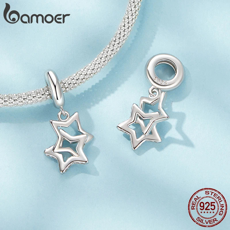 BAMOER Solid 925 Sterling Silver Classic Dancing Star Charm Pendant fit Original Bracelet DIY Jewelry Accessories bamoer Bead