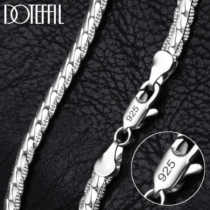 DOTEFFIL 925 Sterling Silver 6mm Side Chain 16/18/20/22/24 Inch Necklace For Women Man Fashion Wedding Engagement Jewelry Gifts - Madeinsea©
