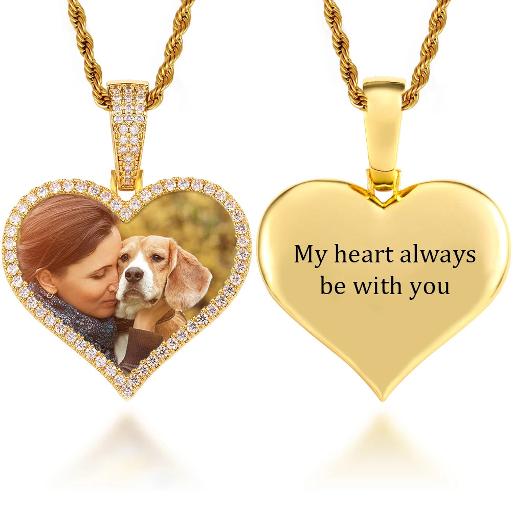 Heart Memory Medallions Custom Photo Pendant Necklace Chain For Mens Women Hip Hop Jewelry Personality Name Engraved Custom Gift