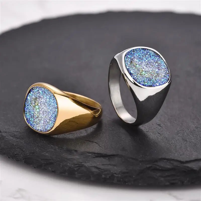 Jiayiqi Men's Ring Sequin Top Punk Rock Smooth 316L Stainless Steel Signet Ring For Men Hip Hop Party Jewelry Male Wedding