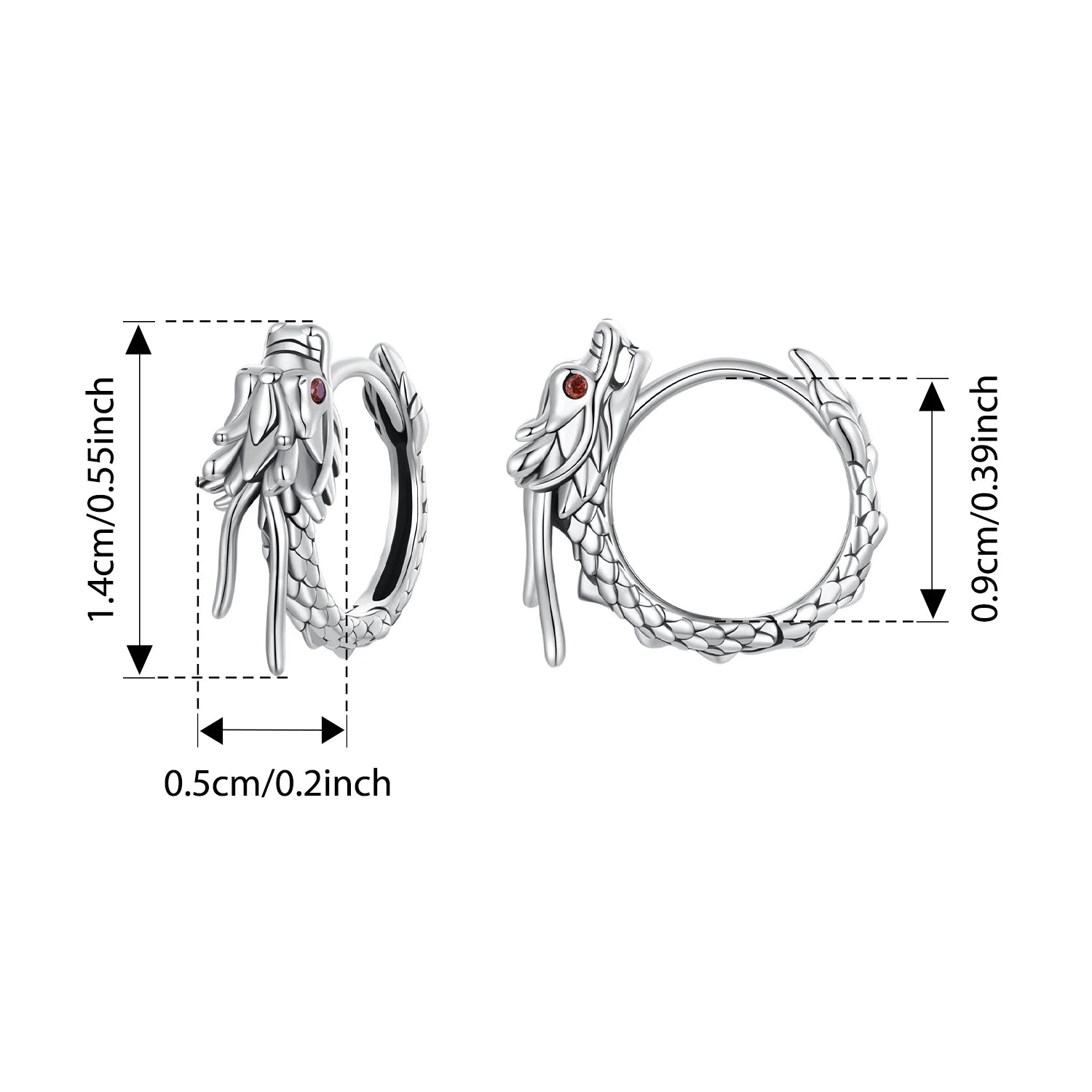 BISAER Solid 925 Sterling Silver Dragon Ear Buckles Vintage Lucky Animal Earrings Plated Gold for Women Men Fine Jewelry Gift