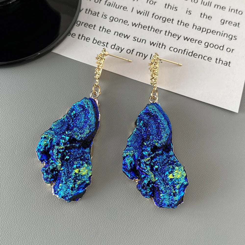 AENSOA Korean Navy Blue Round Tassel Hanging Earrings for Women Fashion Geometric Circle Pearl Drop Earrings Statement Jewelry