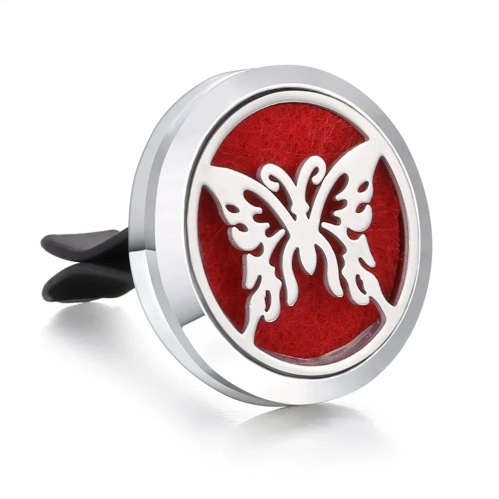 New Aromatherapy Car Perfume Diffuser Stainless Steel 30mm Magnetic Aroma Diffuser Locket Car Air Freshener Vent Clip + 1pcs Pad